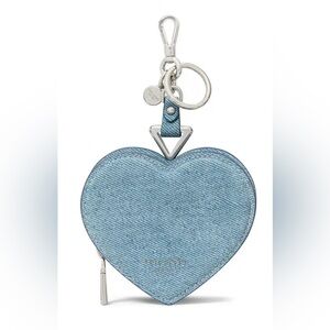 Kate Spade New York Liv Heart Blue Denim Suede Silver Coin Purse Bag Charm NWT